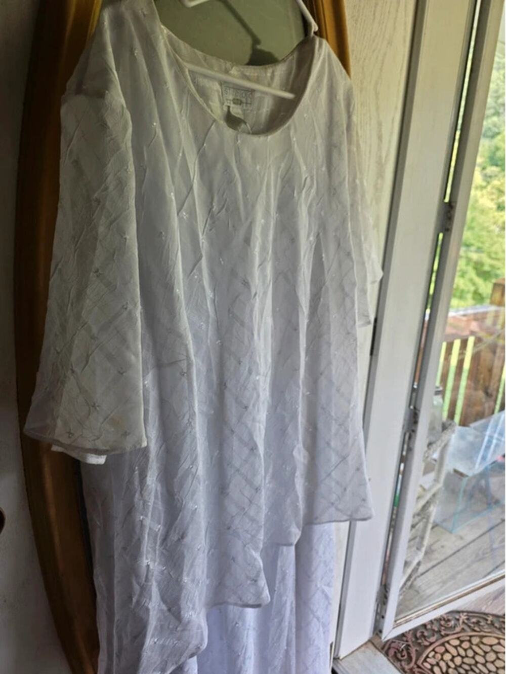 : Studio C Plus 26W White Short Sleeve Layered Textured Formal Mother of Bride